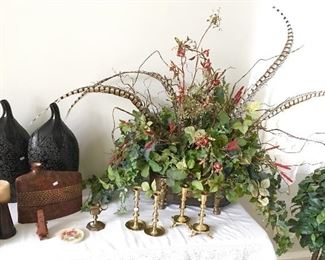 LARGE Black Vases, plus Large Floral decor.