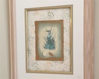 Pickled wood framed Bird art X 2