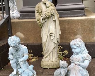 2 Resin small statues with larger Religious Statue.