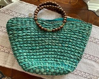 Lot B16 - Turquoise Straw Tote, $8