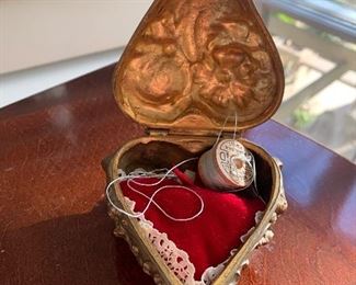 Lot B156 - 24K Gold Plated Heart Sewing/Trinket Box, $22