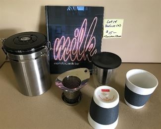 Lot 14- 4 pcs. Bodum, canister, cookbook $15