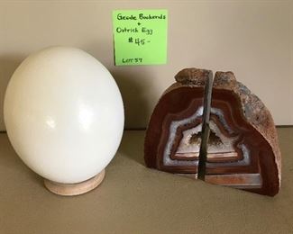 Lot 89 - Geode bookends and ostrich egg $33 (orig. $45) (ignore lot # in photo)