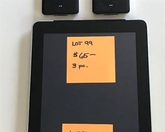 Lot 99- 80 gb  IPod that works, 80 gb  IPod that won't hold charge, IPad A1337 for parts $48 (orig. $65)