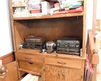 Entertainment center, games, records, electronics,