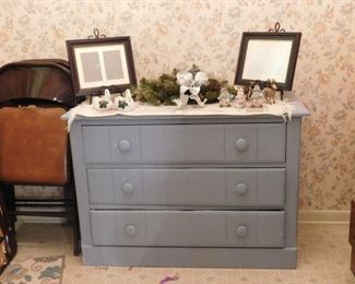 3 Drawer Blue Chest, Brown Card Table Set