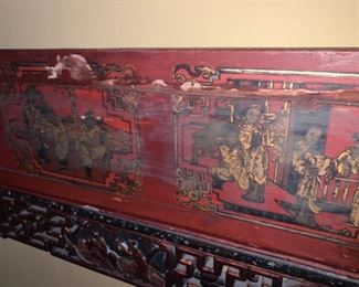 Antique Asian carved lacquered panel