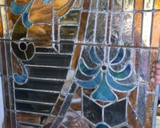 Vintage Stained glass panel with star cut glass detail