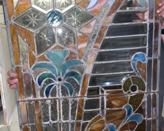 Vintage Stained glass panel with star cut glass detail