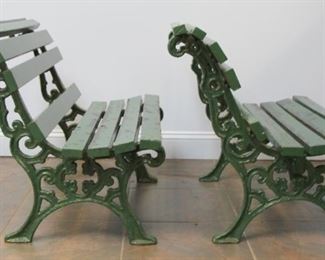A Pair Of Antique Cast Iron Seats With Wood Slats