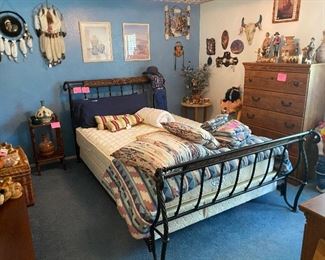 Queen bedroom suite, Southwestern art and pottery