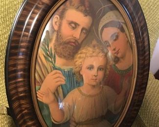Lot #114 convex glass framed holy family, $38