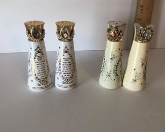 Lot #140 two sets of s&p shakers, one is a little faded, $8/all