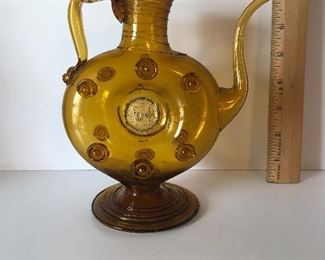 Lot #197 blown glass gold pitcher, $24