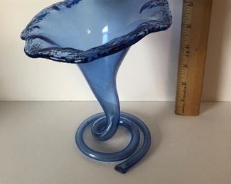 Lot #199 blown glass blue vase, $14