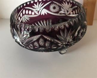 Lot #200 purple cut crystal footed dish, $24