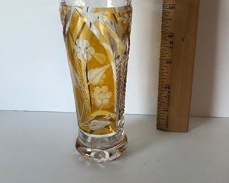 Lot #203 gold cut crystal vase, $14