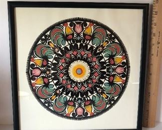 Lot #215 large Polish cut paper art, roosters in a circle, $34