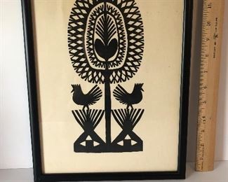 Lot #222 Polish cut paper art, 2 black birds, $16