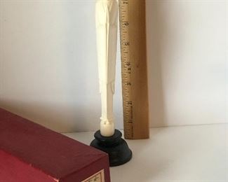 Lot #239 tall carved bone? Mary with box, $48