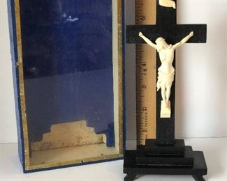 Lot #241 carved bone? and wood crucifix with box, $48