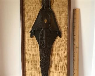 Lot #245 stunning carved Jesus on burlap backing, MCM, $48