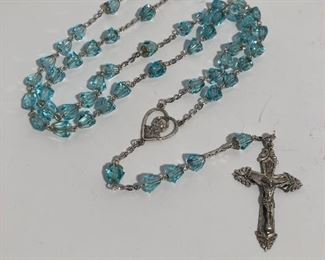 Lot #281 blue crystal sterling rosary, $42