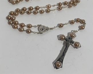 Lot #290 Roma marked pearl bead rosary, $14