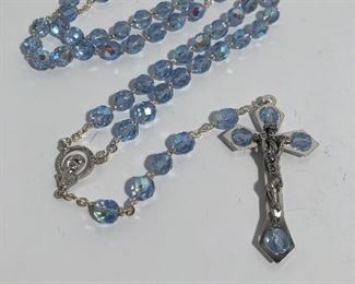 Lot #291 Roma marked blue crystal rosary, $14