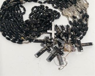 Lot #337 collection of 10 black wood rosaries as found sold together, $90/all
