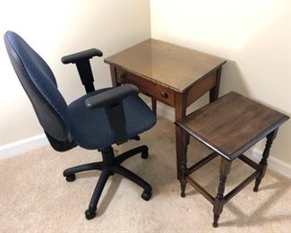 Wooden desk, side table, and fabricated chair https://ctbids.com/#!/description/share/410203