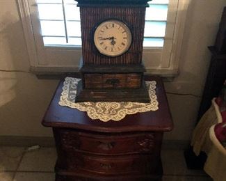 side table, antique looking clock