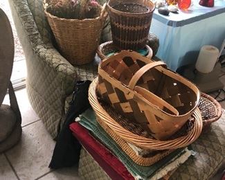 baskets, chair with ottoman