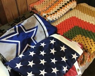 American Flag, Dallas Cowboy Flag, 3 Blankets