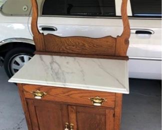 Antique Oak Wash Stand with Marble Top