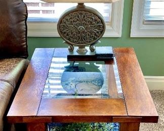 End table, side table, lamps, accent table