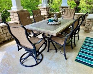 Tropitone StoneTop Patio table with 6 sling chairs
