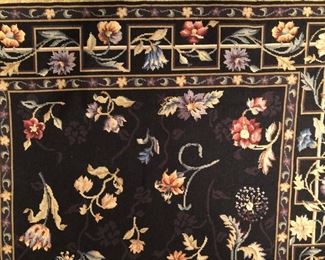 Floral Needlepoint Rug, black ground, 4’ x 6’ Asking $225