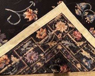 Floral Needlepoint Rug, black ground, 4’ x 6’ Asking $225