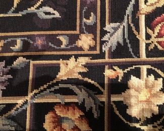 Floral Needlepoint Rug, black ground, 4’ x 6’ Asking $225