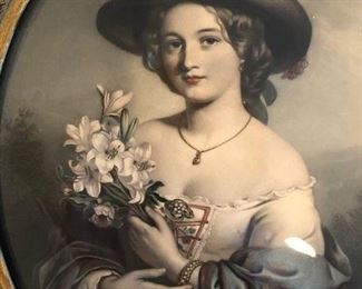 Pair of 19th Century Framed Oval Portraits of two Beauties, Chromolithos, 16”h x 13”w Asking $150