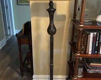 Pair of Floor Lamps - Metal and Brown Marble
 65" to top of finial;  9 1/2" square base
Shade is 17" x 13"    Asking $300