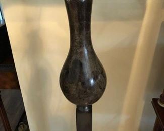 Pair of Floor Lamps - Metal and Brown Marble
65" to top of finial; 9 1/2" square base
Shade is 17" x 13" Asking $300