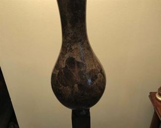 Pair of Floor Lamps - Metal and Brown Marble
65" to top of finial; 9 1/2" square base
Shade is 17" x 13" Asking $300