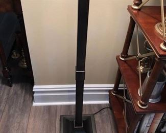 Pair of Floor Lamps - Metal and Brown Marble
65" to top of finial; 9 1/2" square base
Shade is 17" x 13" Asking $300
