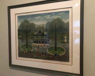 Michel Delacroix Lithograph on Japon Paper “Le Kiosque”; Signed and numbered ( 120/150) lithograph on Japon paper framed and matted in perfect condition; 28”h x 32”w Asking $1000