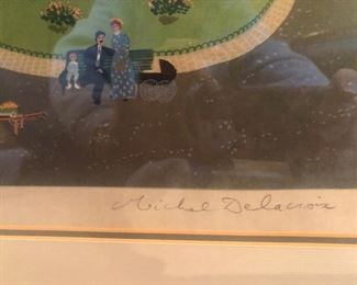 Michel Delacroix Lithograph on Japon Paper “Le Kiosque”; Signed and numbered ( 120/150) lithograph on Japon paper framed and matted in perfect condition; 28”h x 32”w Asking $1000