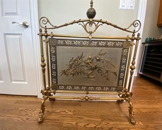 Antique Brass Fireplace Screen with Gecko/ Lizard, 19th C, Aesthetic Movement
41”h x 35”w x 12”d   Asking $1200