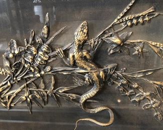 Antique Brass Fireplace Screen with Gecko/ Lizard, 19th C, Aesthetic Movement
41”h x 35”w x 12”d Asking $1200