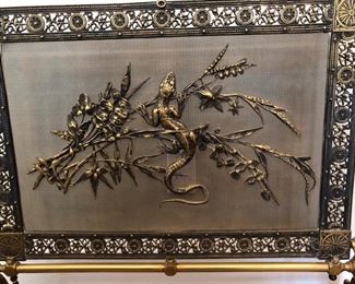 Antique Brass Fireplace Screen with Gecko/ Lizard, 19th C, Aesthetic Movement
41”h x 35”w x 12”d   Asking $1200
